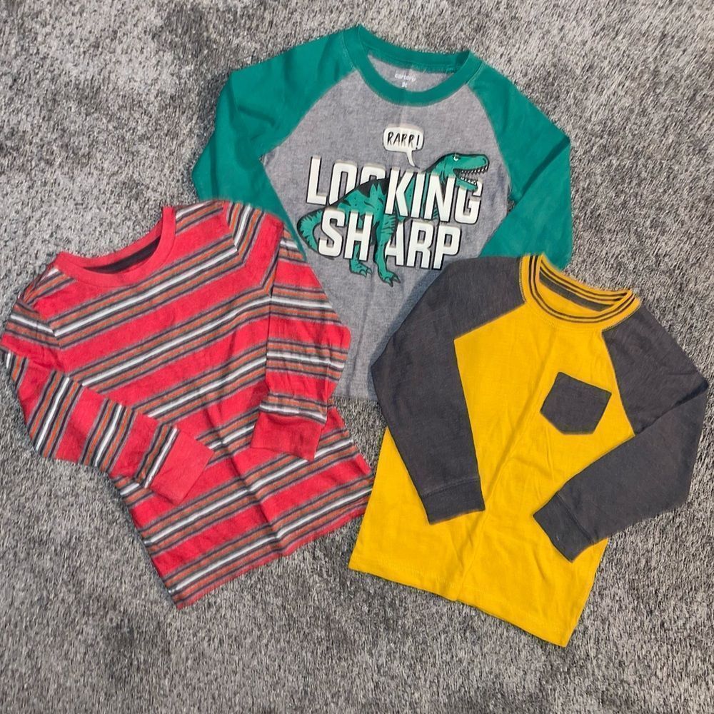 Lot of 3 Carter’s Cat & Jack Boys long sleeve t-shirts red gray green yellow 3T